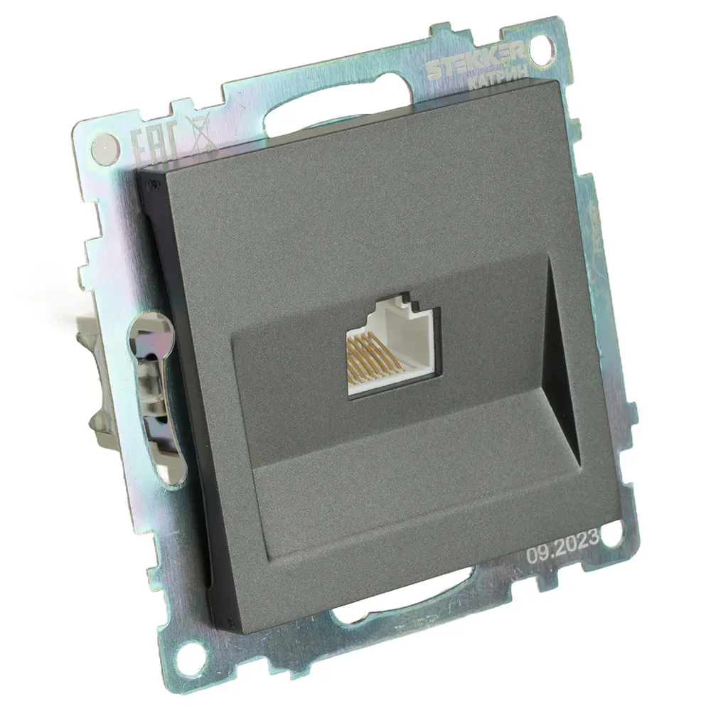 Розетка компьютерная одноместная (механизм) RJ-45 серия Катрин графит STEKKER