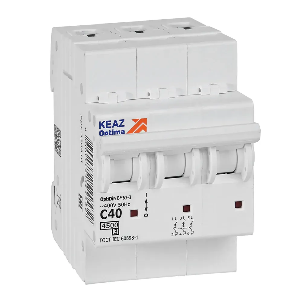Выключатель автоматический трехполюсный 40а c 4,5ка ac optidin bm63-3c40-4,5-ухл3 КЭАЗ 326816