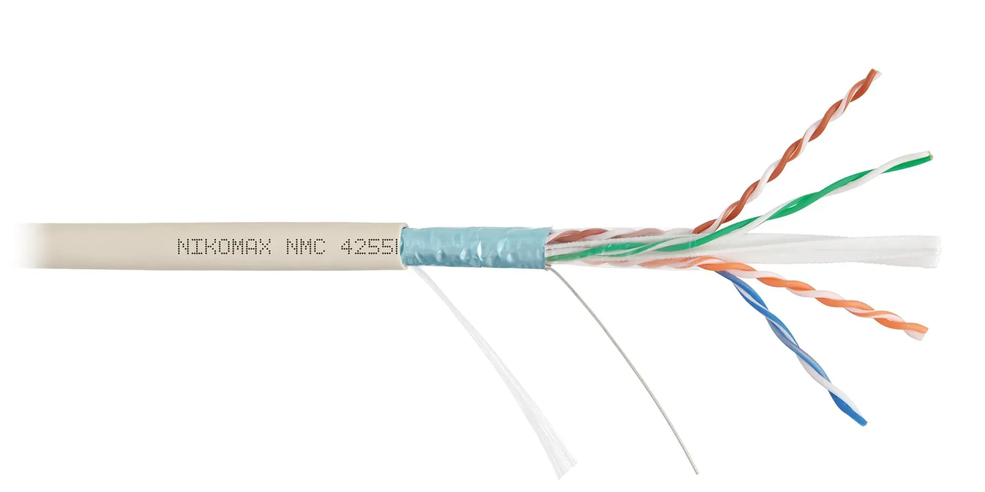 Витая пара F/UTP 4 пары Кат 6a solid BC AWG23 (0.57мм) IN нг(А)-LSLTx светло-серый 500м