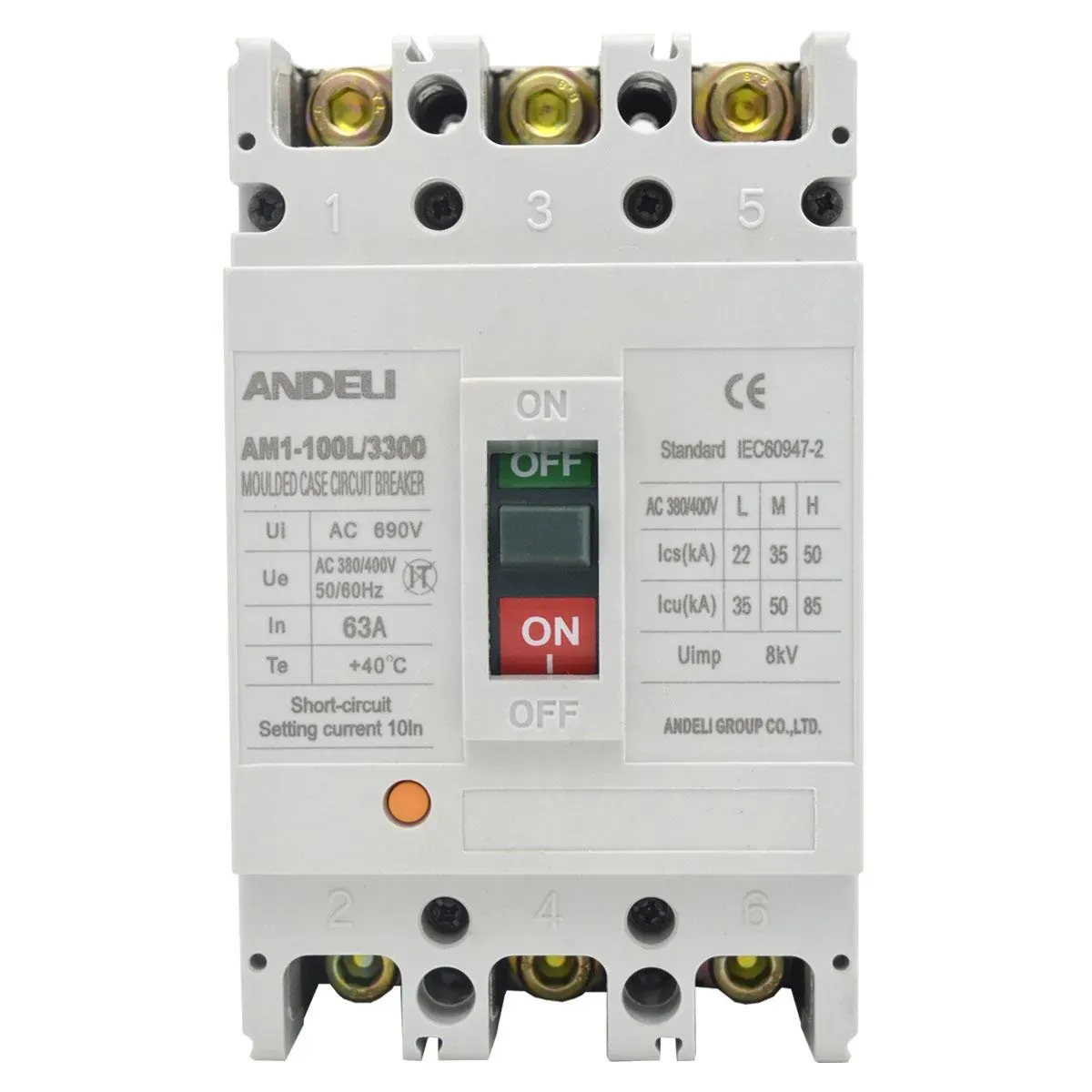 Выключаталь автоматический am1-100l 3p 63a 30ka ANDELI ADL06-016