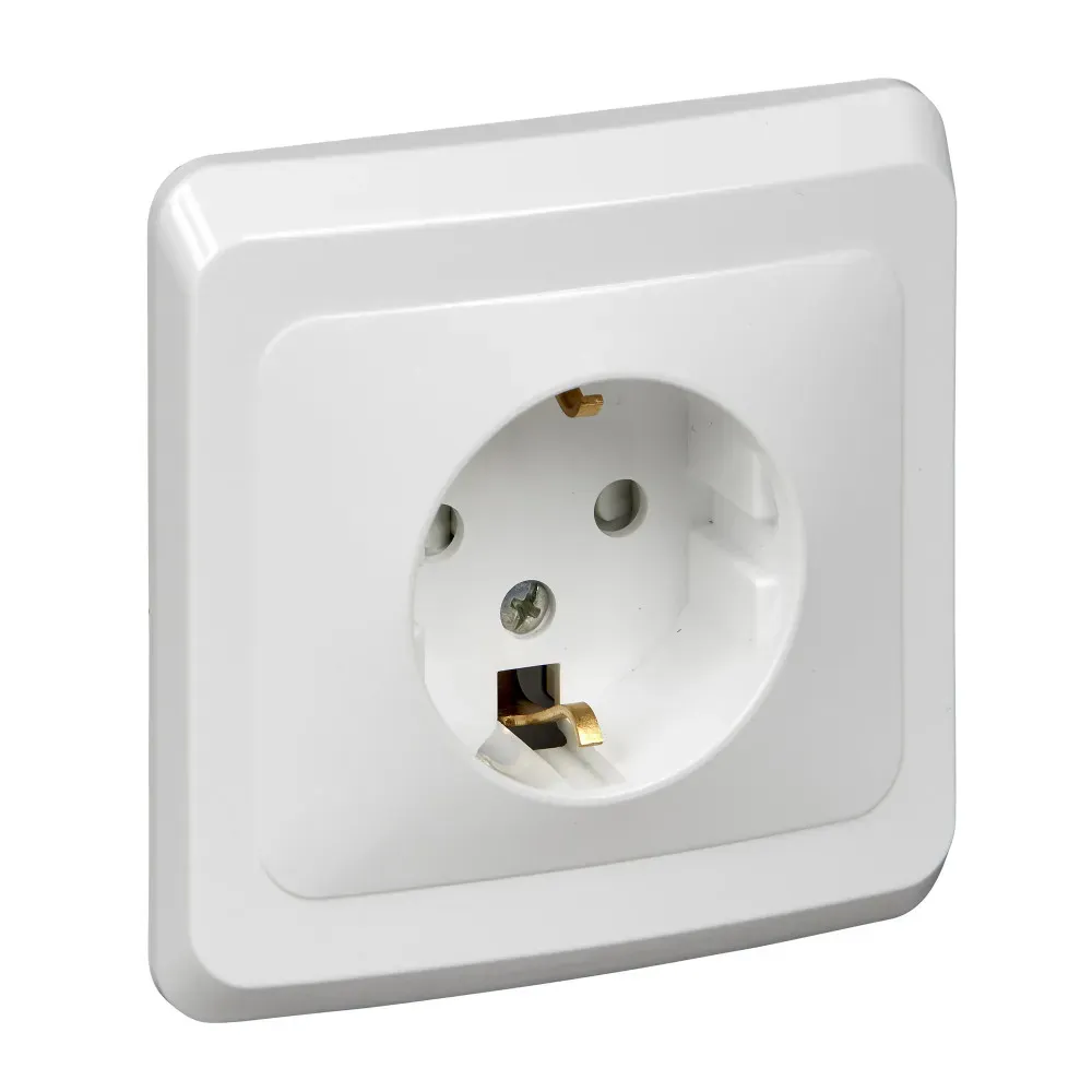 ЭТЮД Розетка скрытая с заземлением со шторками белая SE (Потенциал) PC16-004B