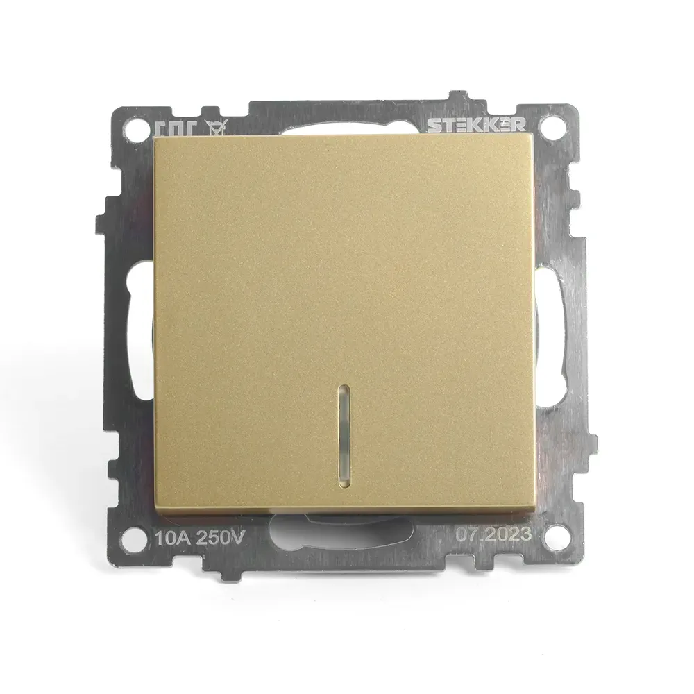Выключатель одноклавишный c индикатором (механизм) серия Катрин золото STEKKER FERON 49215
