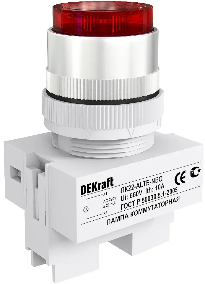 Лампа коммутационная ADDS диам. 22мм красная неон 220В SE (Dekraft) 25008DEK