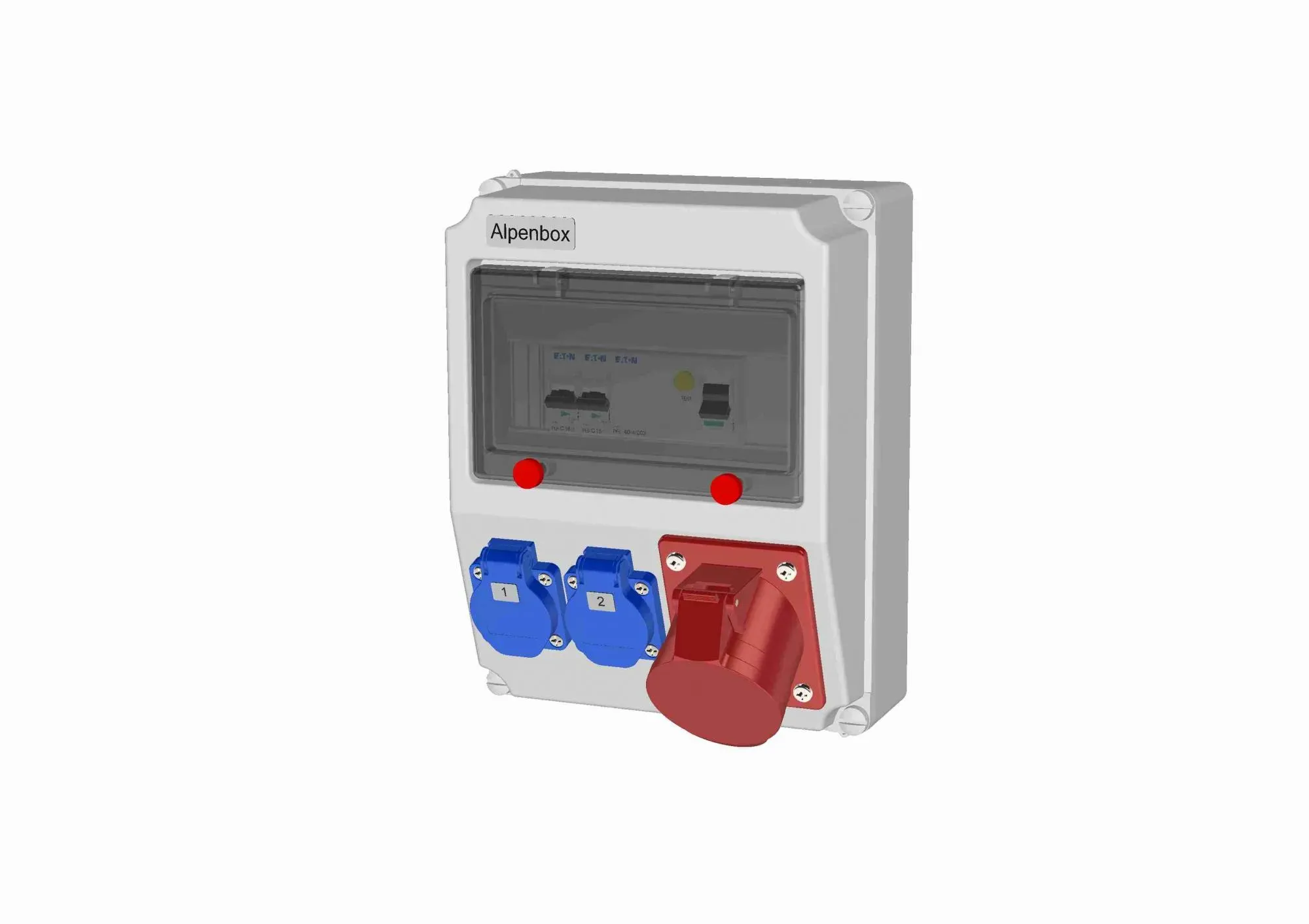 Устройство распределительное 00 2хSHUKO16А250В 1хСЕЕ32А5п с защитой, вход УЗО, 222х284х122, настенное, пластик, IP44 AlpenBox 00-00028989