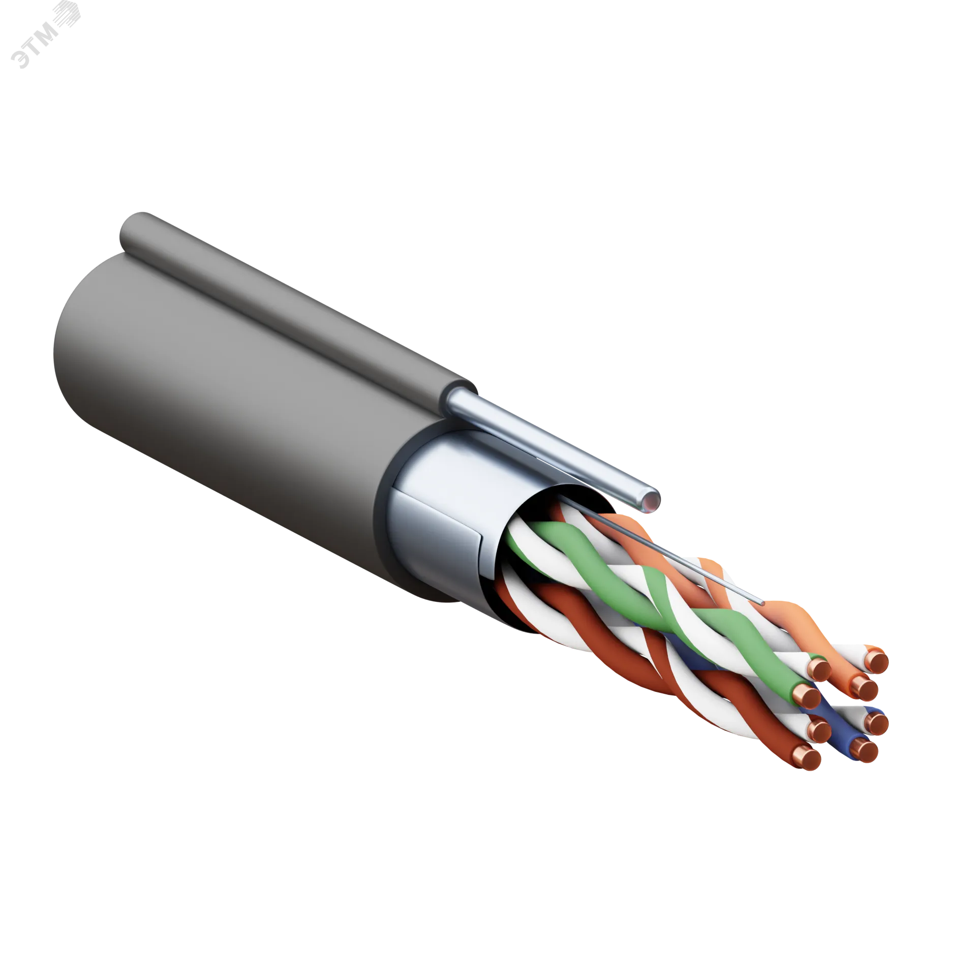 Кабель витая пара teracom pro cat.5e f/utp 4 пары solid 24awg с тросом сталь 1,2 мм оболочка ldpe цвет черный (катушка 305м) EKF TRP-5EFTP-04PE-BK-OTW3