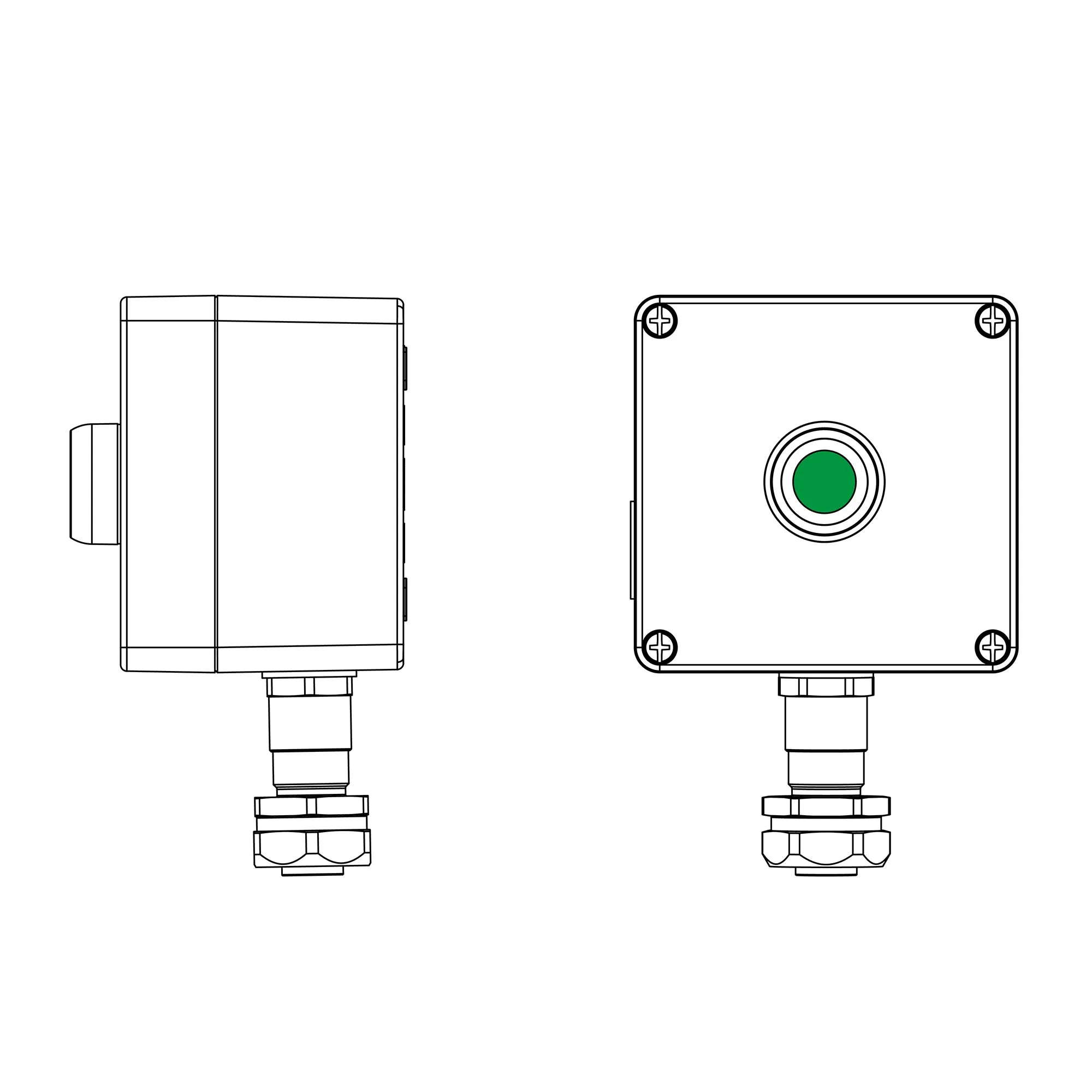 Взрывозащищенный пост управления из алюминия      120x120x90мм 1Ex d e IIC Т6 Gb / Ex tb IIIC T80°C Db IP66 DKC 2201.121.23.120B