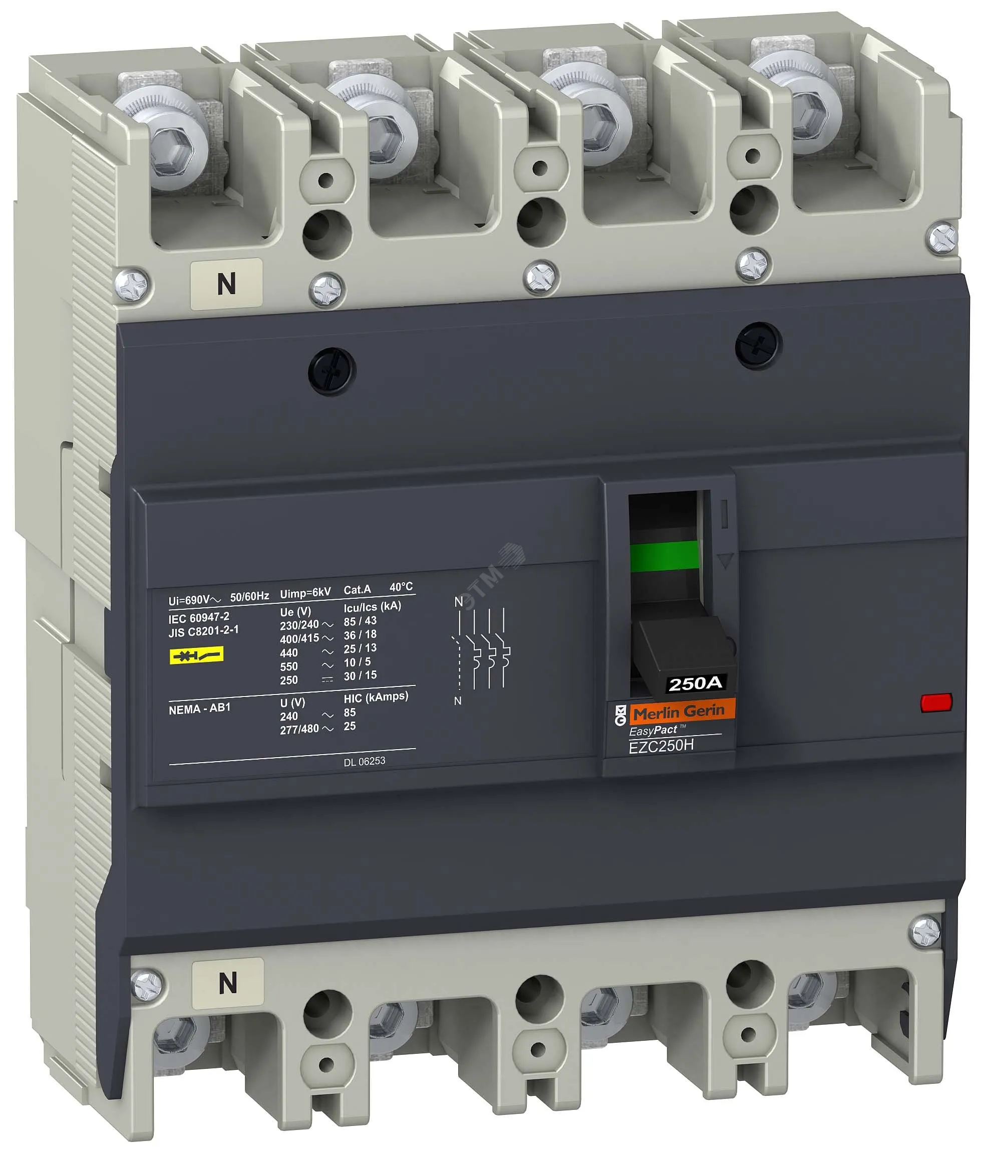 Выключатель автоматический четырехполюсный EZC250 36 KA/415В 3Т 125 A SE (Schneider) EZC250H4125