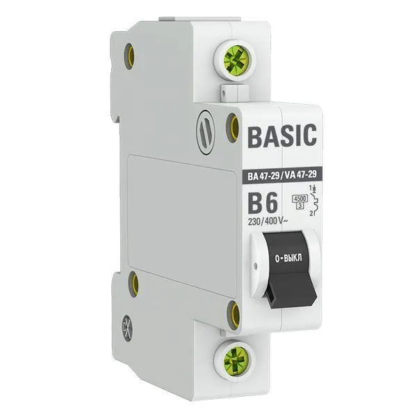 Автоматический выключатель 1p 6а (b) 4,5ка ва 47-29 basic EKF MCB4729-1-06-B