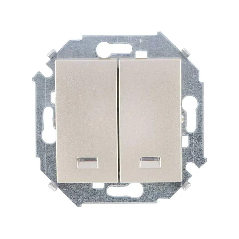 15 Выключатель двухклавишный 16А 250В с подсветкой шампань Simon 1591392-034