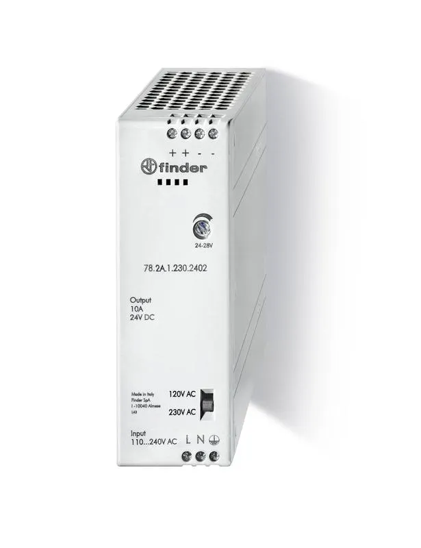 Источник питания импульсный, вход 120...240В AC/220В DC, выход 24В DC, 240Вт, компактный, зарадка аккумуляторов, степень защиты IP20 FINDER 782A12302402