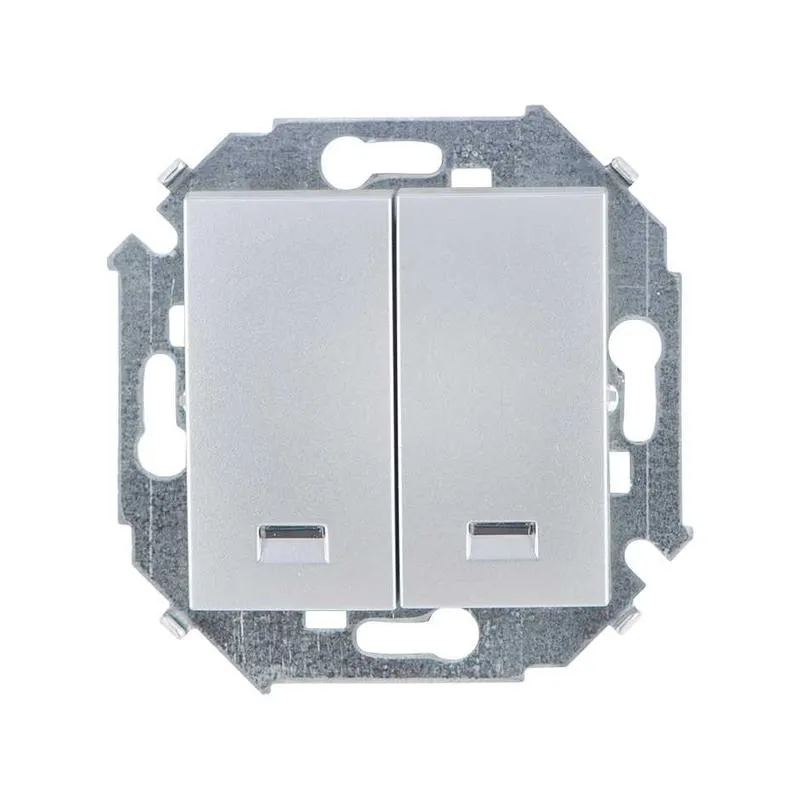 Выключатель двухклавишный с подсветкой, 16А, 250В, винтовой зажим, алюминий Simon 1591392-033