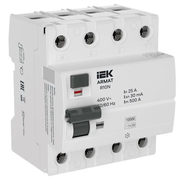 ARMAT Выключатель дифференциального тока R10N 4P 25А 30мА тип B IEK IEK AR-R10N-4-025B030