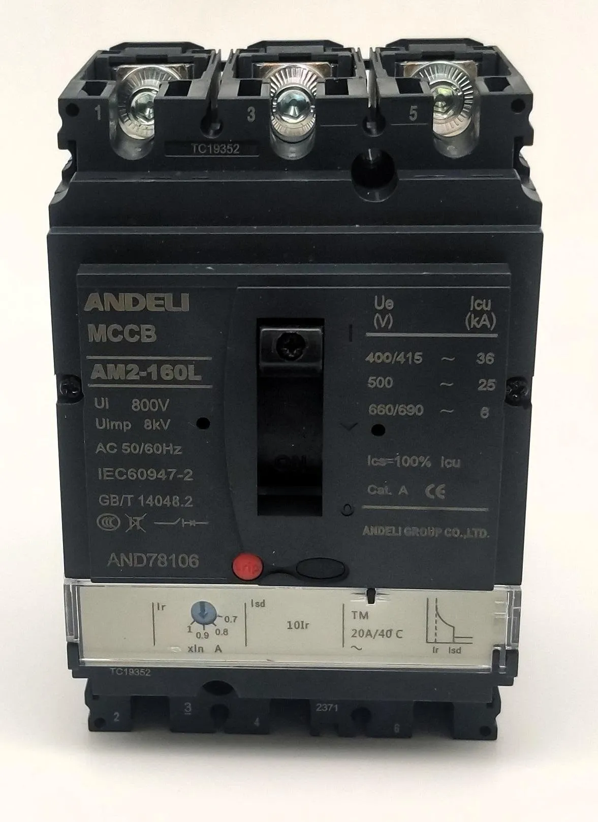 Выключатель автоматический AM2-160L 20A (14A-20A) 36KA TM расцепитель ANDELI ADL06-1201