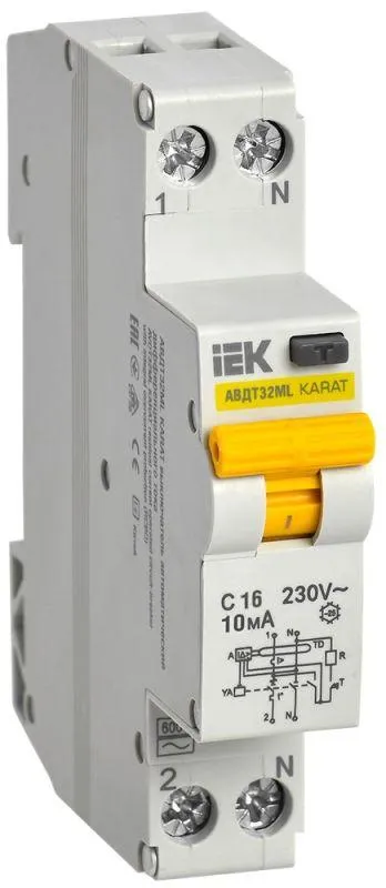 Выкл. авт. диф. тока авдт32мl с16 10ма karat IEK MVD12-1-016-C-010