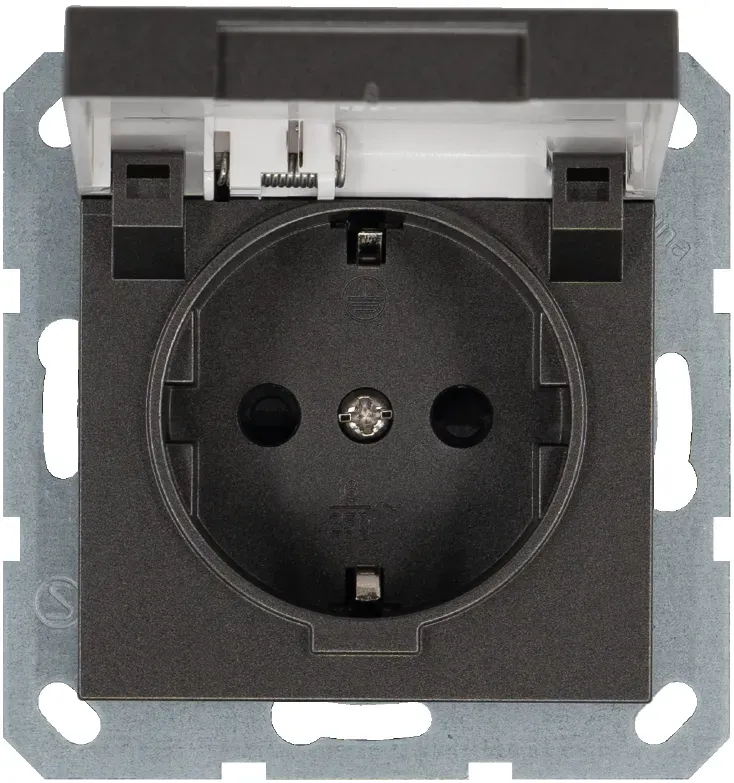 Розетка Schuko с крышкой и защитными шторками 16A 250V~ 2P+T, цвет Мокко Jasmart G5505Z