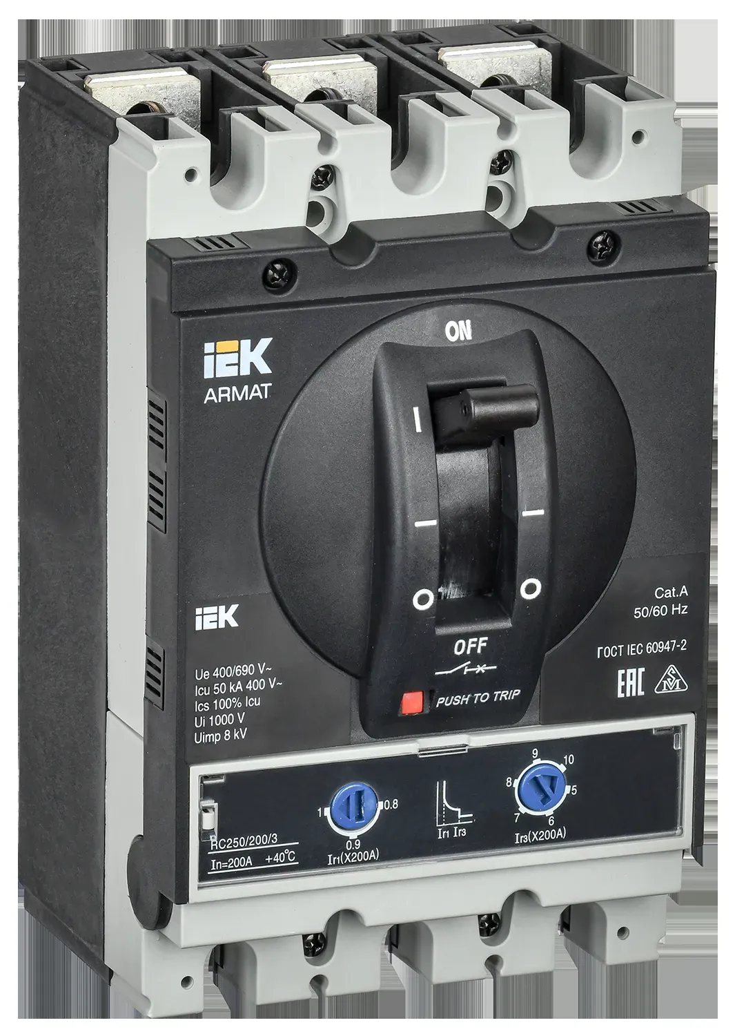 Armat автоматический выключатель в литом корпусе 3p типоразмер g 50ка 200а расцепитель термомагнитный регулируемый IEK AR-MCCB-3G-050-0200A-ATUC