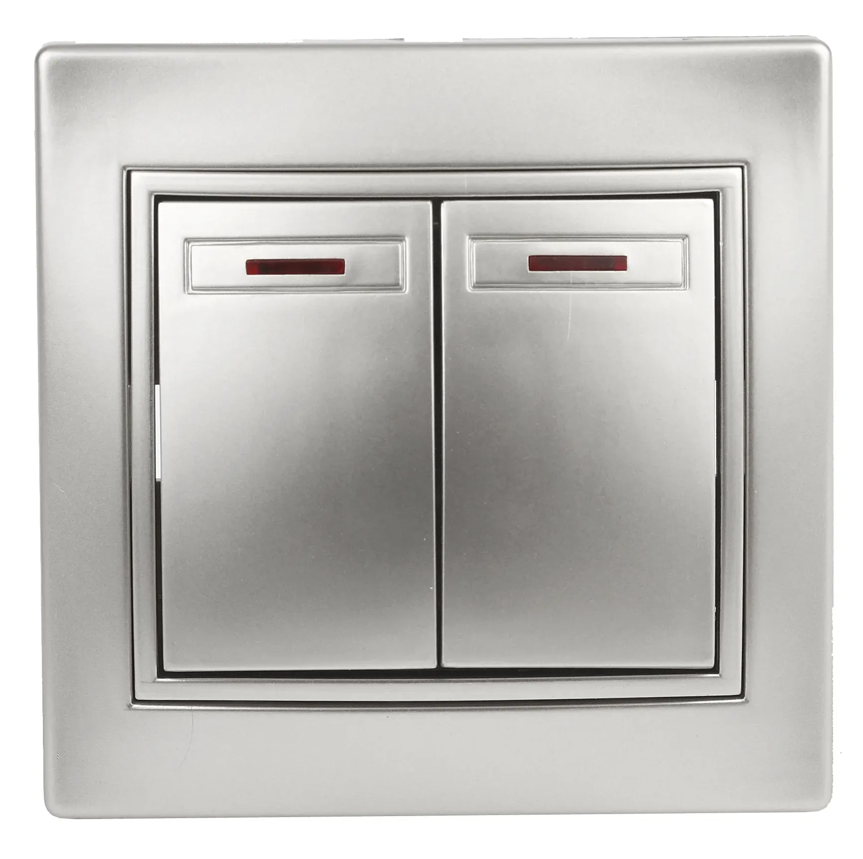 Выключатель Intro Plano 1-105-03 двухклавишный с подсветкой, 10А-250В, IP20, СУ, алюминий ЭРА Б0053777