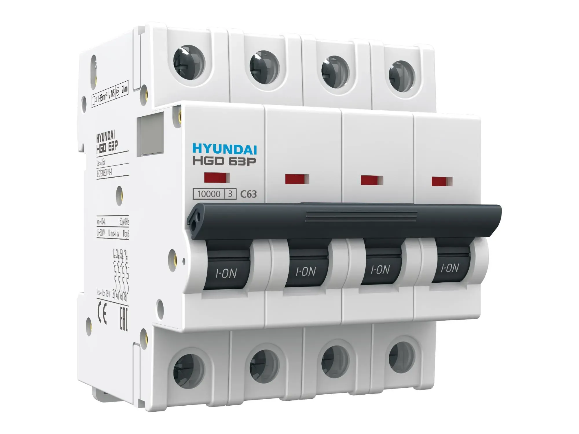 Выключатель автоматический модульный четырехполюсный 5а b 10ка standard hgd HD HYUNDAI ELECTRIC HGD63P4PMBS0000C00005_C