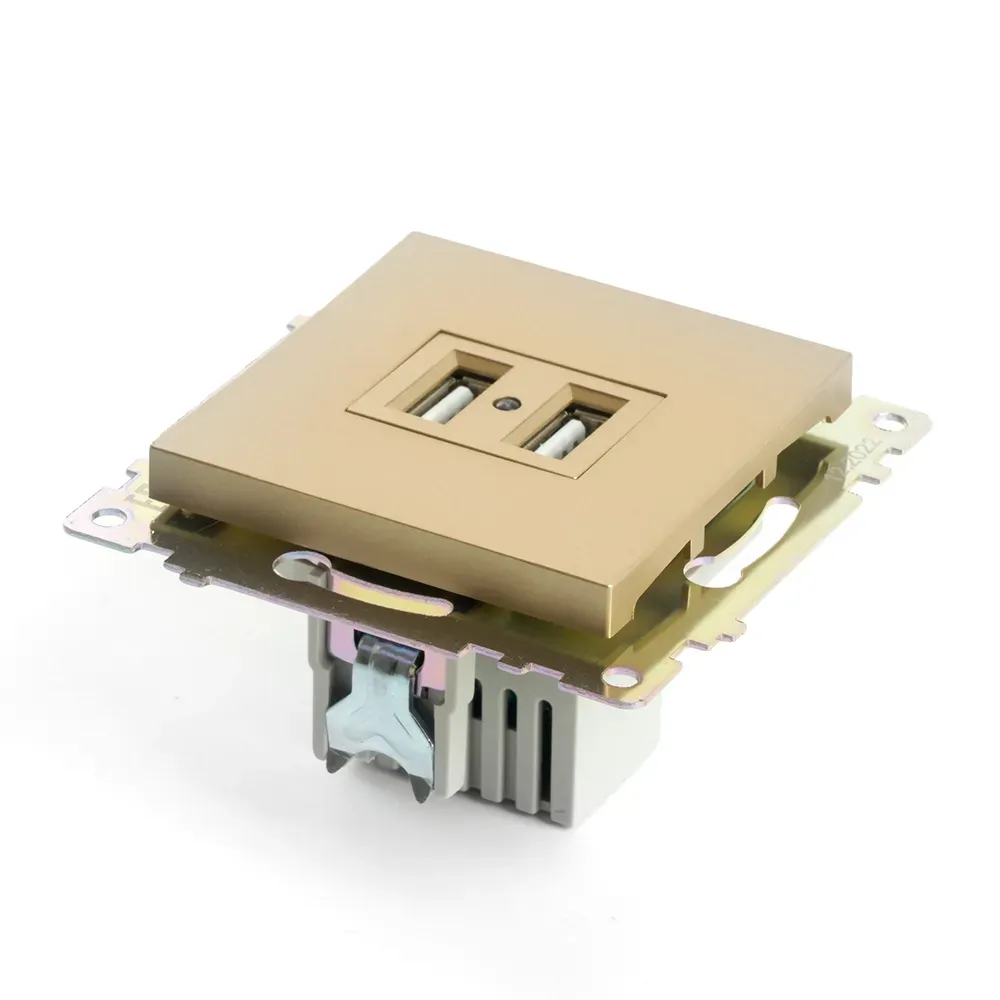 Розетка двухместная USB (механизм) 250В 2,1А серия Катрин золото STEKKER