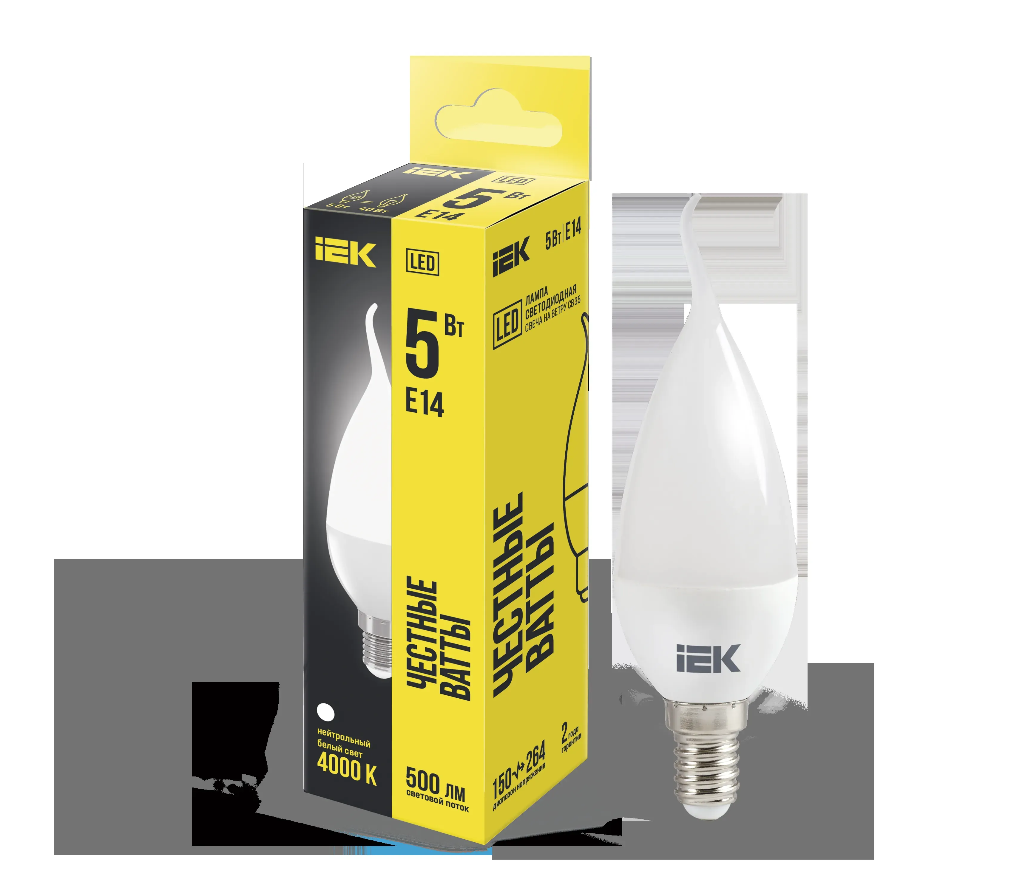 Лампа светодиодная cb35 свеча на ветру 5вт 230в 4000к e14 iek IEK LLE-CB35-5-230-40-E14
