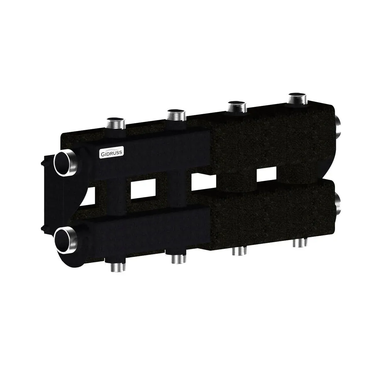 Коллектор модульный MK-100-4DU.EPP на 4 контура G 1', 2 магистрали G 1 1/4', с термоизоляцией до 100 кВт, черный муар с серебром, ст 09Г2С Gidruss MK 1004T 20