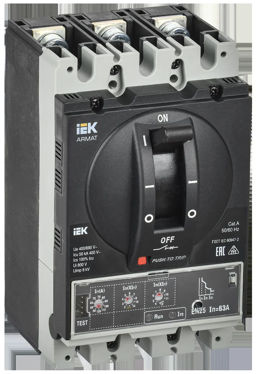 Armat автоматический выключатель в литом корпусе 3p типоразмер a 50ка 63а расцепитель электронный стандартный IEK AR-MCCB-3A-050-0063A-ELSC