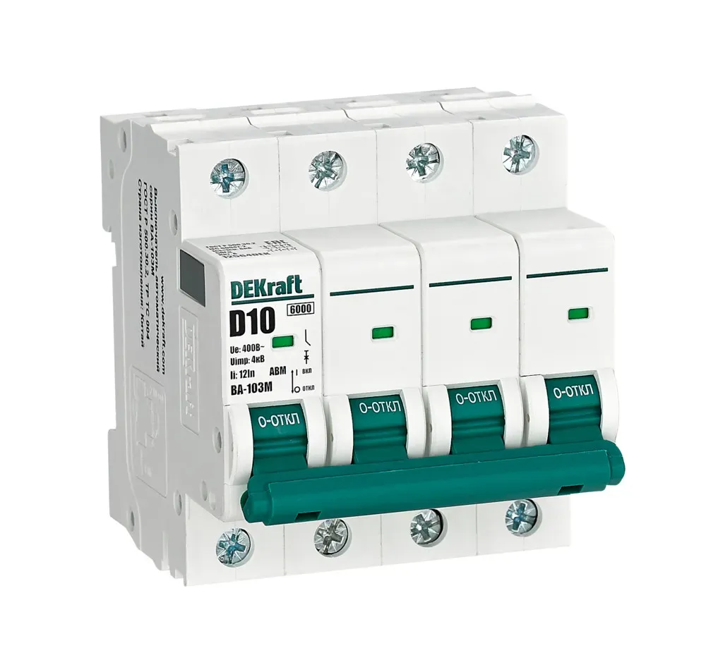 Выключатель автоматический без теплозащиты 4P 10А х-ка D 6кА ВА-103M SE (Dekraft) 12564DEK