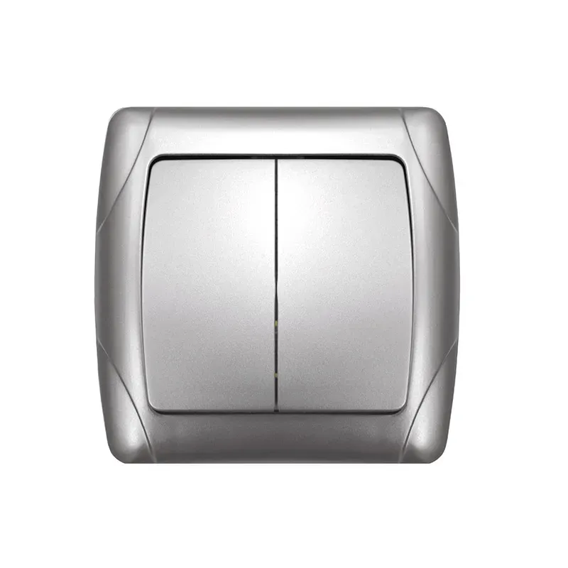 Маргарита выключатель двухклавишный  с/у, 10А, 220В, серебро (еврослот) Универсал М0023-S