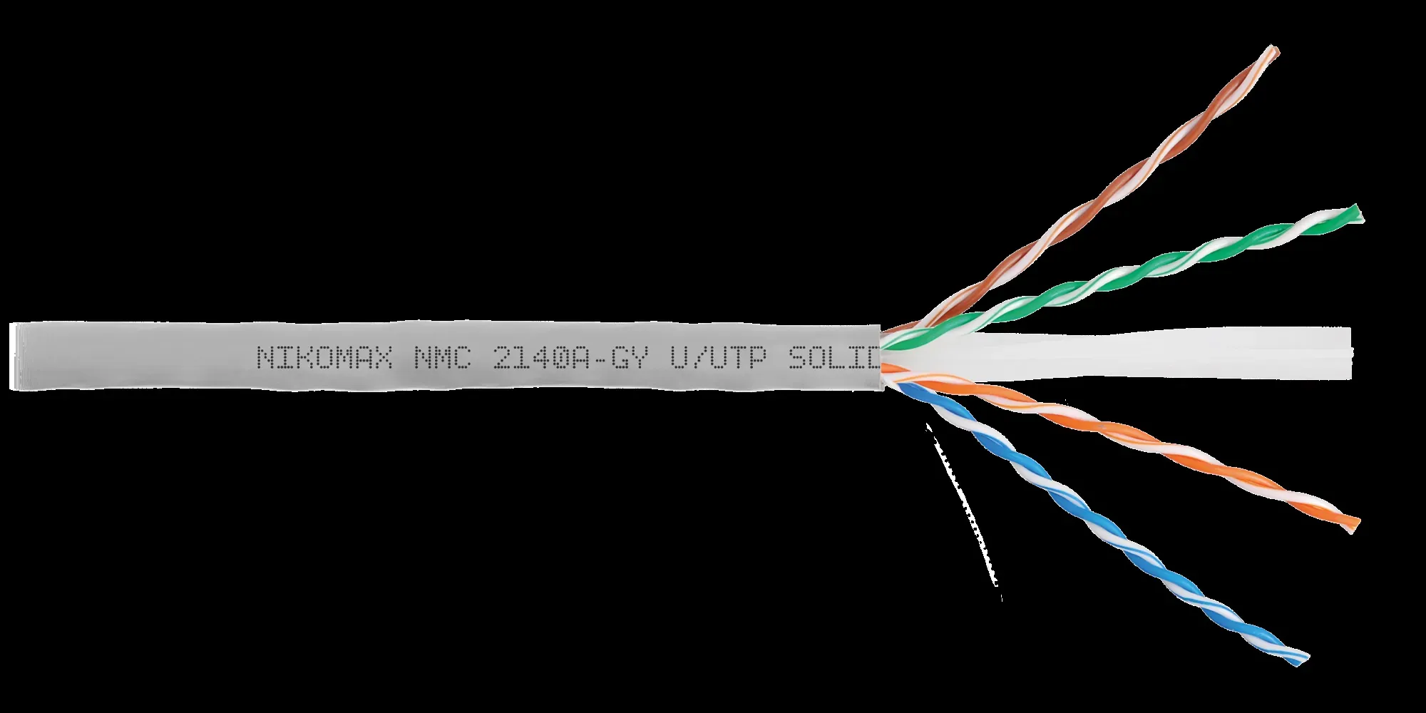 Витая пара U/UTP 4 пары Кат 6 solid BC AWG23 (0.53мм) IN PVC серый 305м