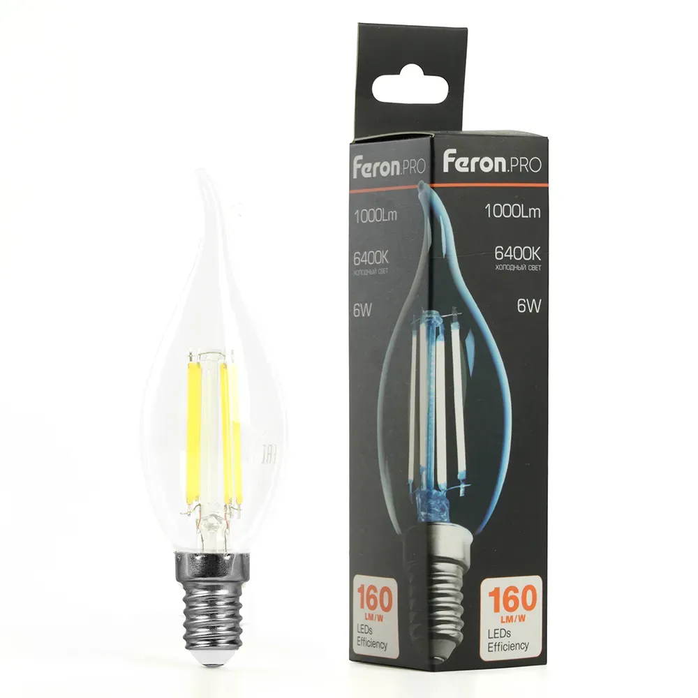 Лампа светодиодная LED 6вт Е14 дневной свеча на ветру FILAMENT Feron.PRO