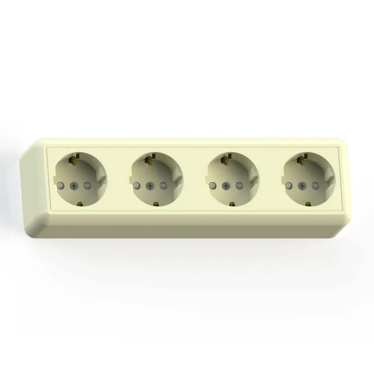 ОПТИМА Розетка открытой установки четырехместная с заземляющим контактом и защитной шторкой, 16А РА 16-403, слоновая кость Кунцево 8051