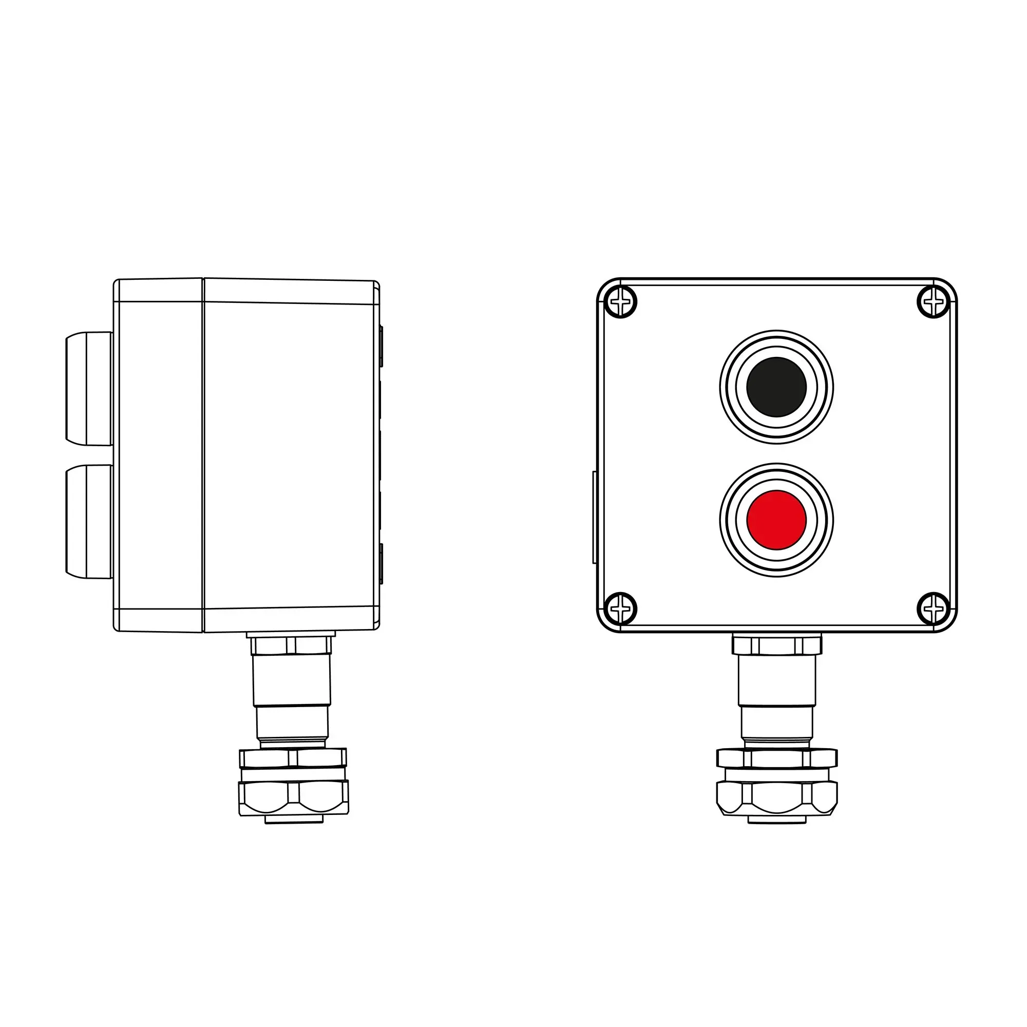 Взрывозащищенный пост управления из алюминия CPE-A-12-(1xP1B(11)-1xP1R(11))-1xKAEPM2MHK-20(C)1Ex d e IIC Т5 Gb / Ex tb IIIC T95°C Db IP66 DKC 2201.121.22.120L