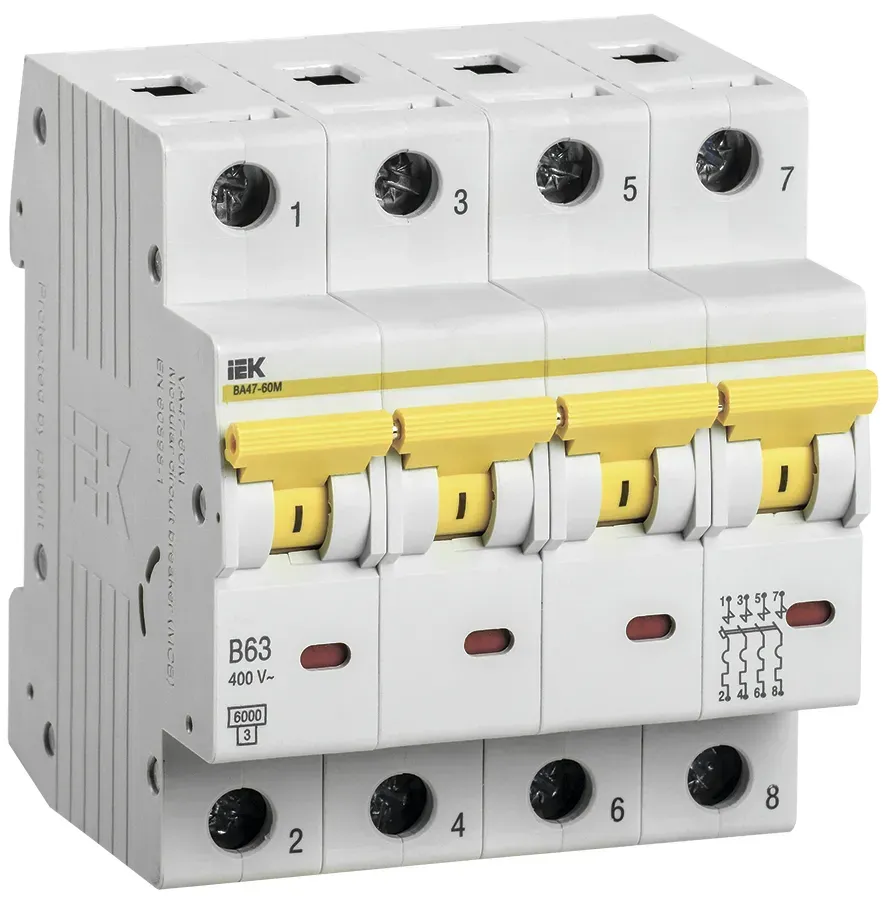 Выключатель автоматический ва47-60m 4р 63а 6ка b IEK MVA31-4-063-B