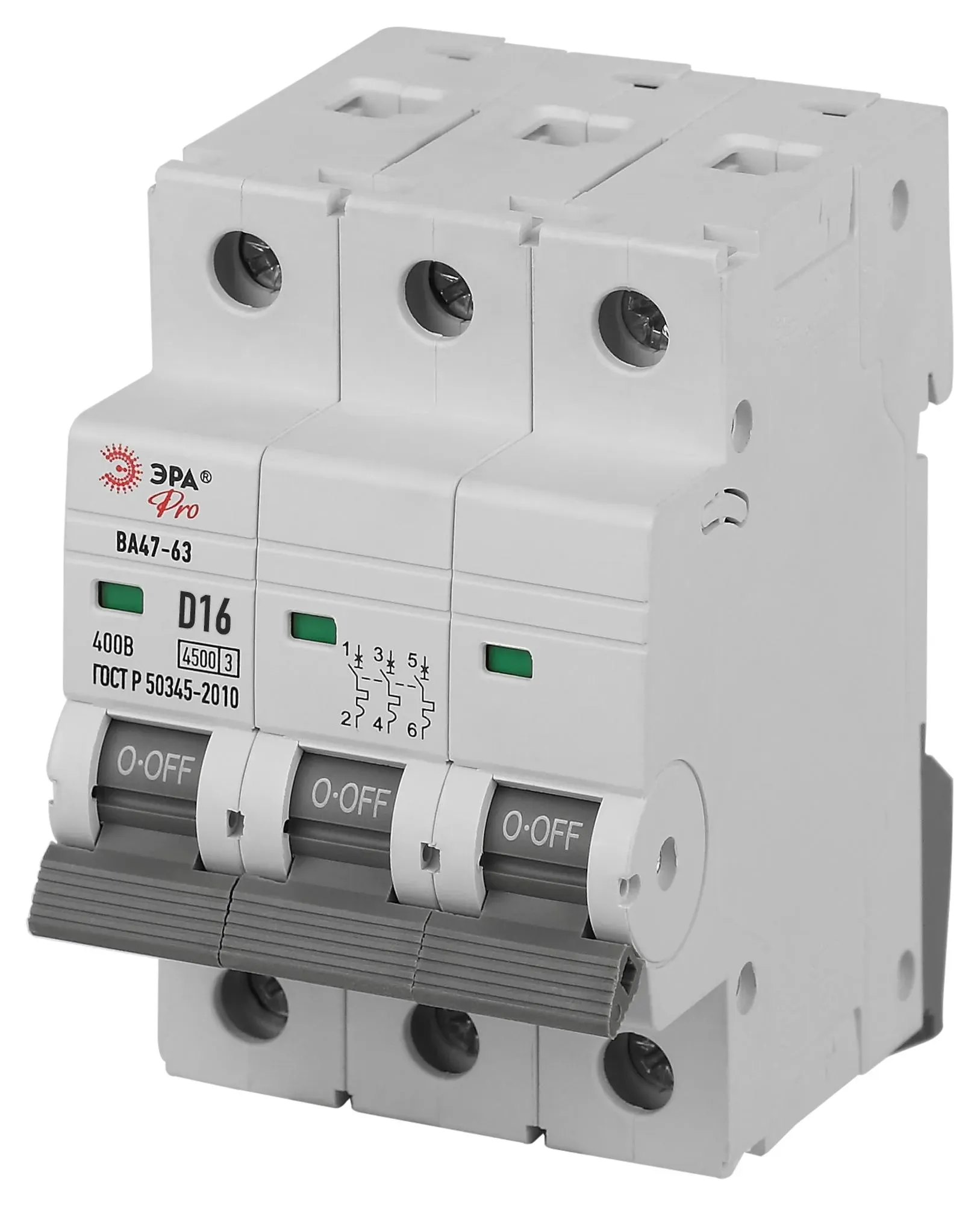 Выключатель автоматический ва47-63 3p 16а кривая d 4,5ка pro va63-3p16d4.5 эра ЭРА Б0059477
