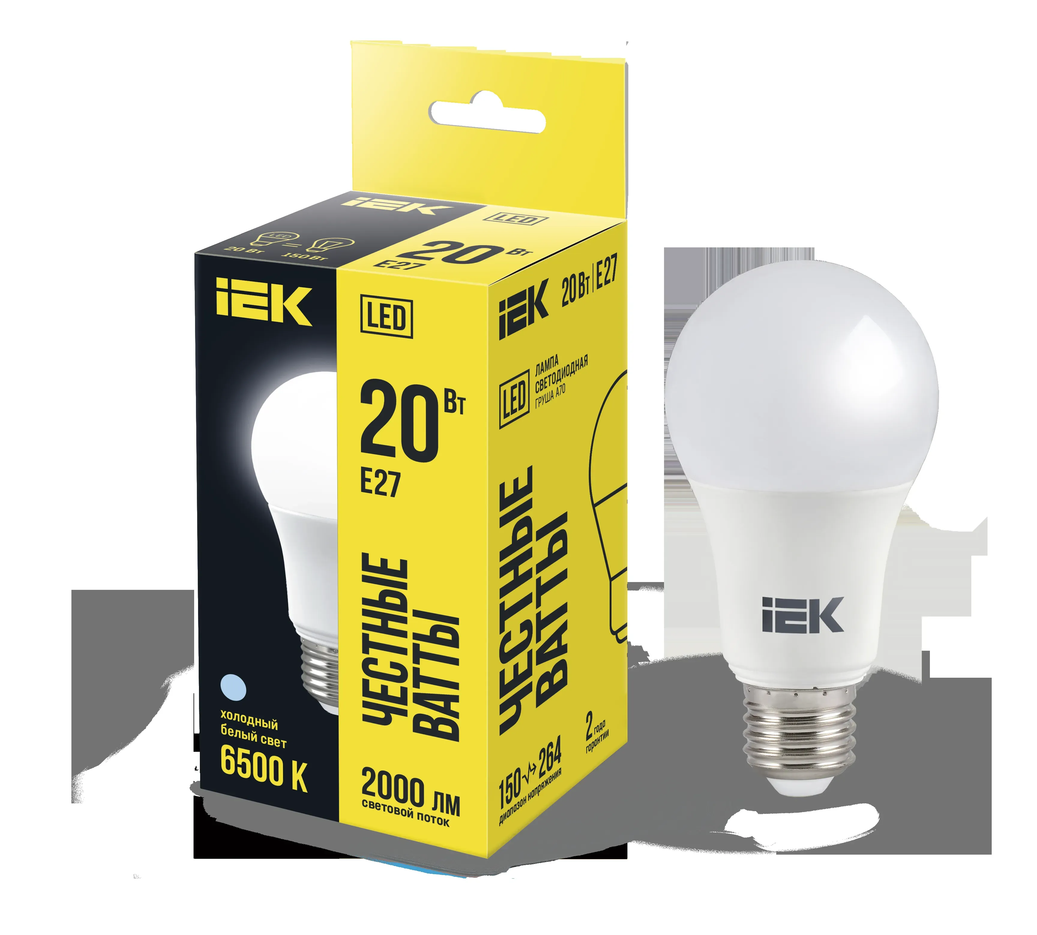 Лампа светодиодная a60 груша 20вт 230в 6500к e27 iek IEK LLE-A60-20-230-65-E27