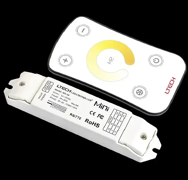 CCT контроллер для светодиодной ленты 12-24V IP20 135x30x20 мм c пультом, 2CH 72/144W(12V/24V) (LTECH) Вартон M2+M3-3A