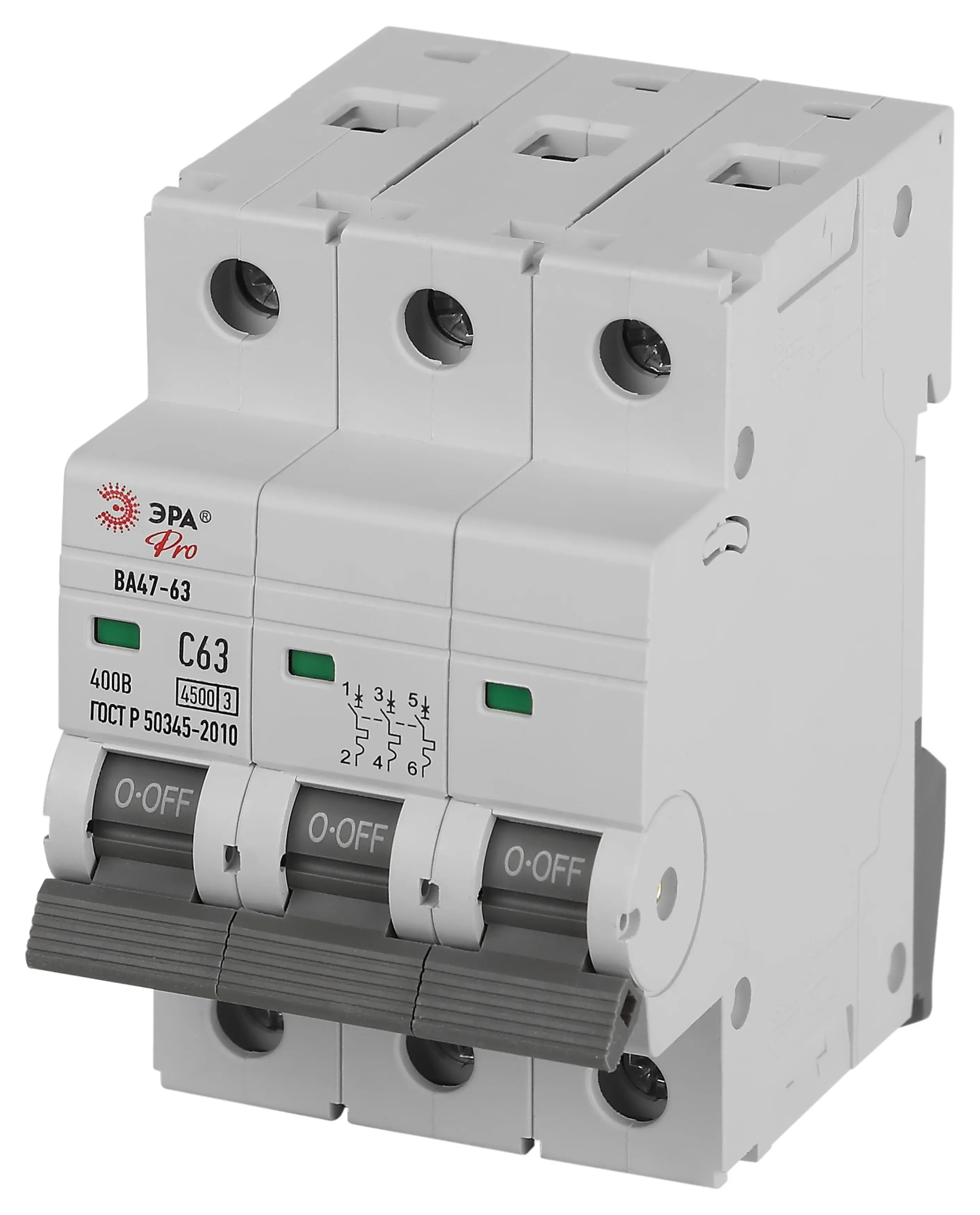 Выключатель автоматический ва47-63 3p 63а кривая c 4,5ка pro va63-3p63c4.5 эра ЭРА Б0059443