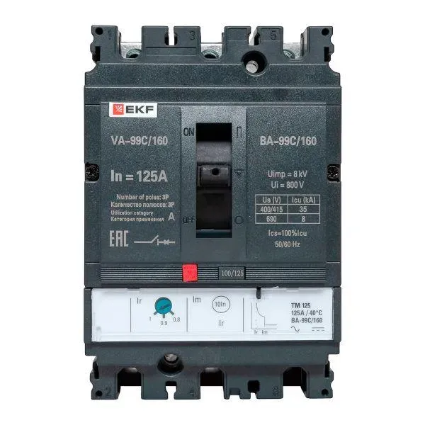 Выключатель автоматический ва-125а 36ка ва-99с/160 3 полюса EKF MCCB99C-160-125