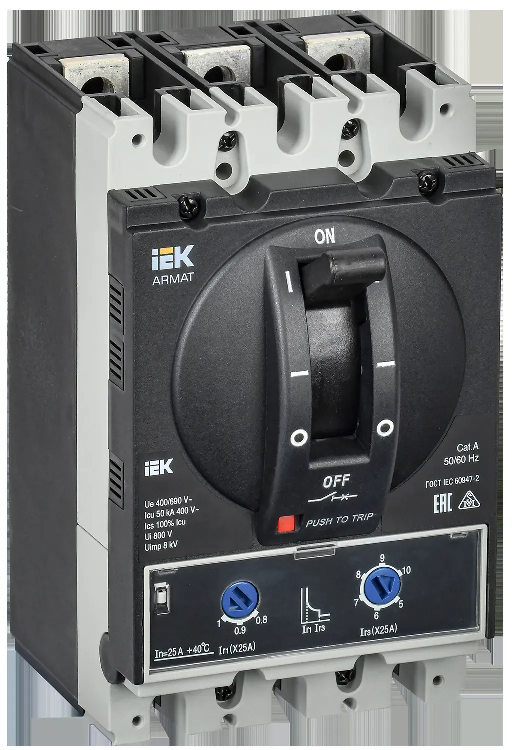 Armat автоматический выключатель в литом корпусе 3p типоразмер a 50ка 25а расцепитель термомагнитный регулируемый IEK AR-MCCB-3A-050-0025A-ATUC