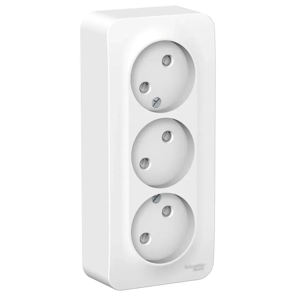 Розетка BLANCA наружная трехпостовая, без заземления, со шторками, с изолирующей пластиной, 16А, 250В, белый SE (Потенциал) BLNRA001311