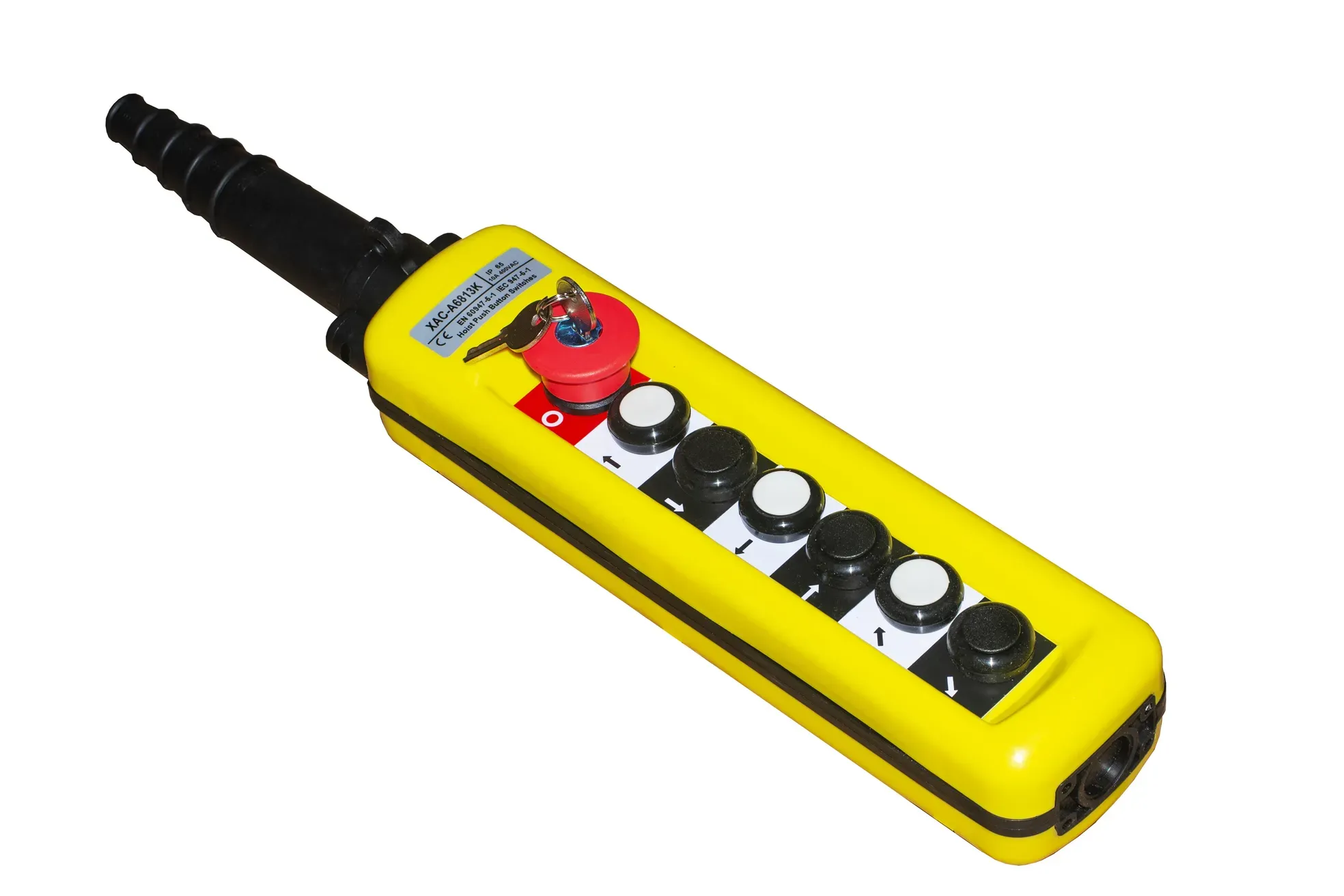 Пульт управления краном ХАС-А6813К (6 кнопок, 1 скорости, авар. стоп + ключ) Кранэлектро 00-00014594