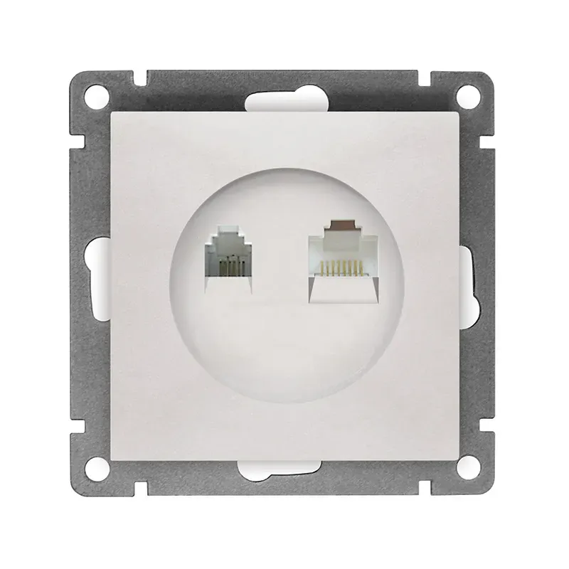 Розетка компьютерная+телефонная серия Афина, с/у, 1А, RJ45, RJ12, жемчуг (еврослот) Универсал A0052-OBr