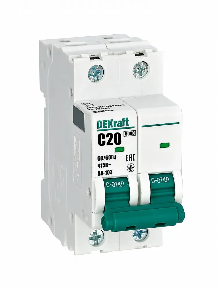 Выключатель автоматический 2Р 20А х-ка C ВА-103 6кА SE (Dekraft) 12290DEK