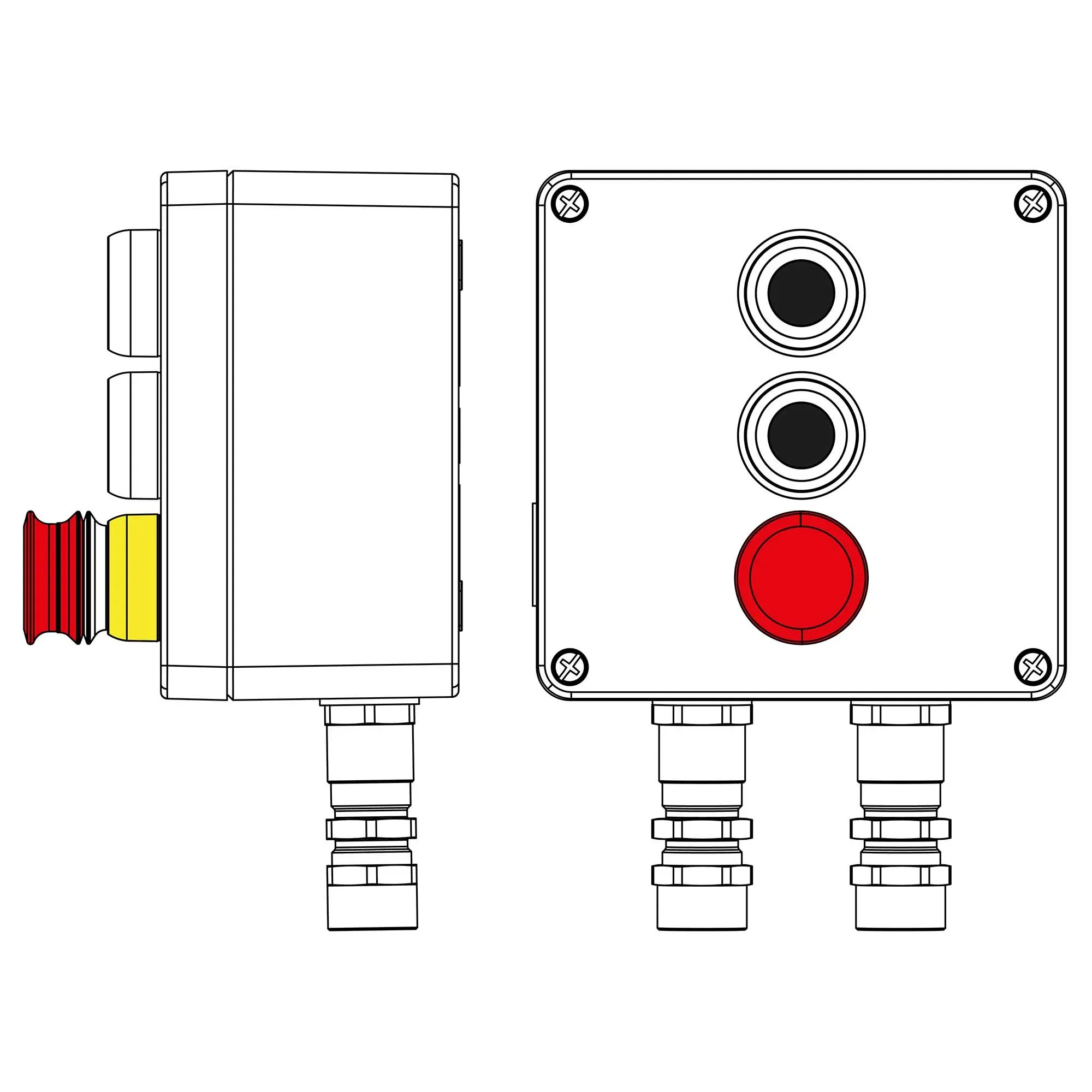 Взрывозащищенный пост управления из алюминия CPE-A-17-(2xP1B(11)-1xP3E(11))-2xKA2MHK(C)1Ex d e IIC Т5 Gb / Ex tb IIIC T95°C Db IP66 DKC 2201.171.22.11F