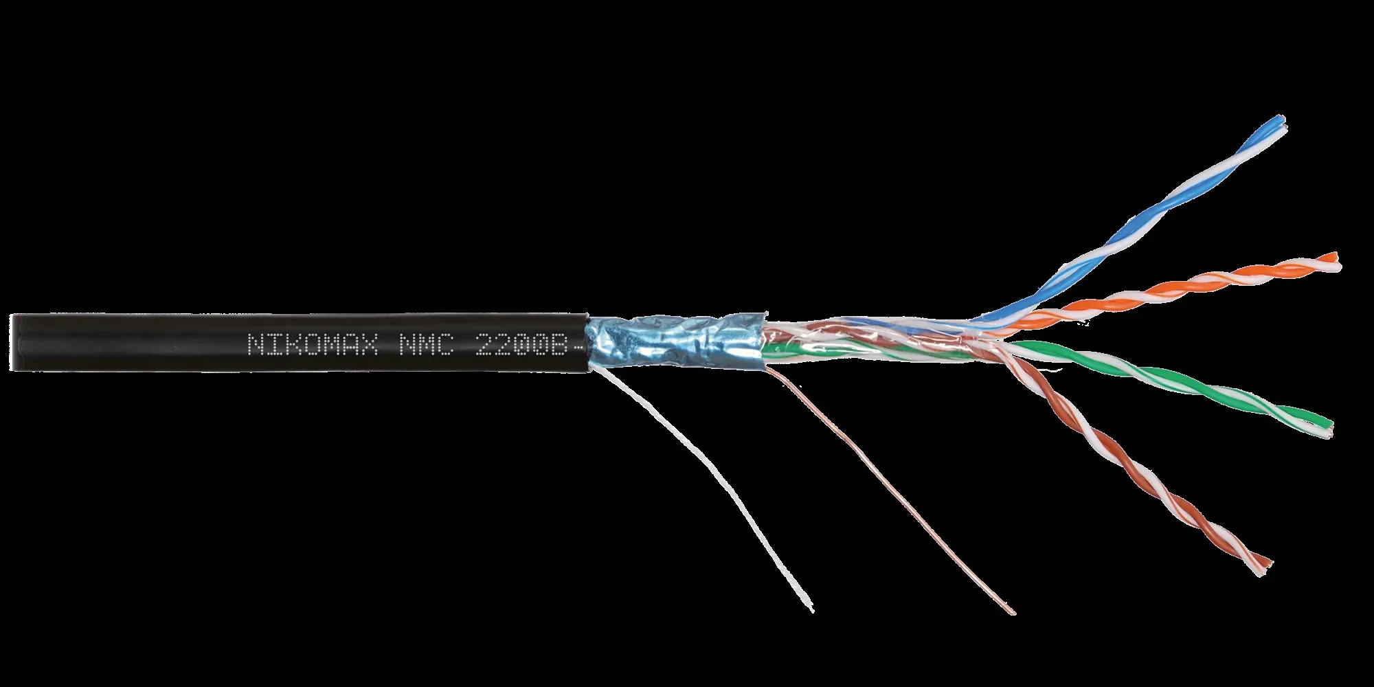 Витая пара F/UTP 4 пары Кат 5e solid BC AWG24 (0.50мм) OUT PE черный 305м