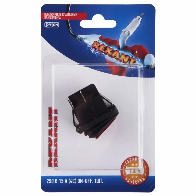 Выключатель клавишный 250V 15А (4с) ON-OFF красный с подсветкой влагозащита (RWB-507) (в упак. 1шт.) REXANT 06-0307-C