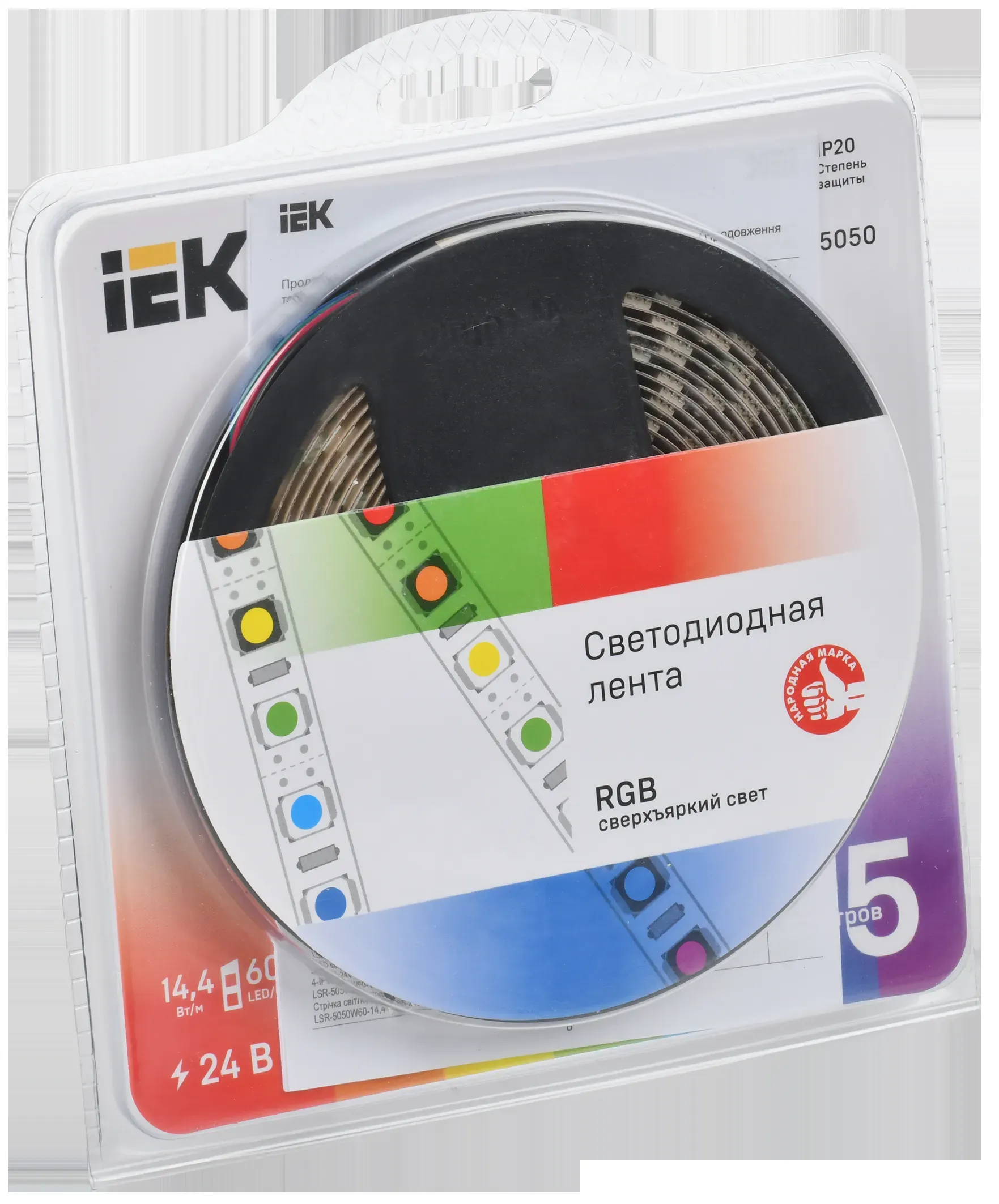 Лента светодиодная 5м LSR-5050RGB60-14,4-IP20-24В IEK
