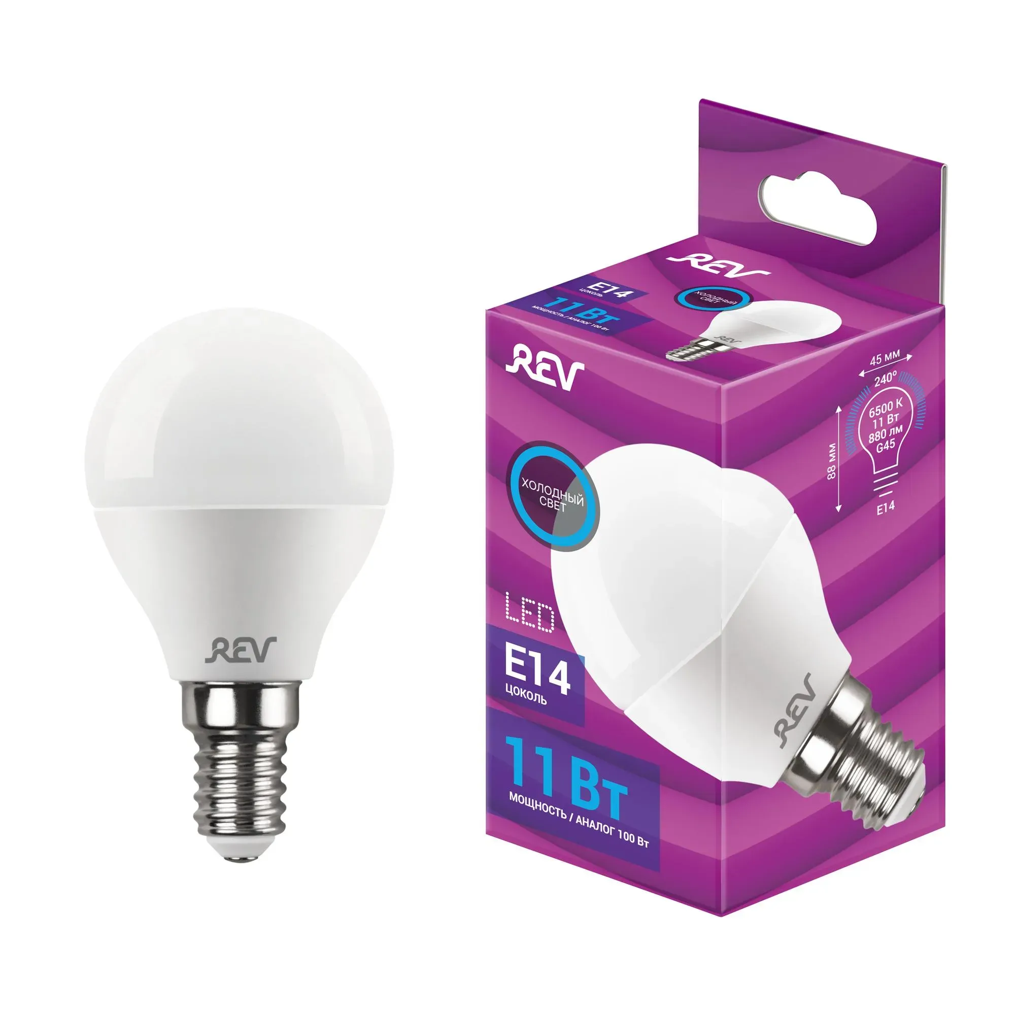 Лампа светодиодная, шар, g45, 11вт, e14, 6500k, 880лм, 230в, 32507 9, rev RITTER 32507 9