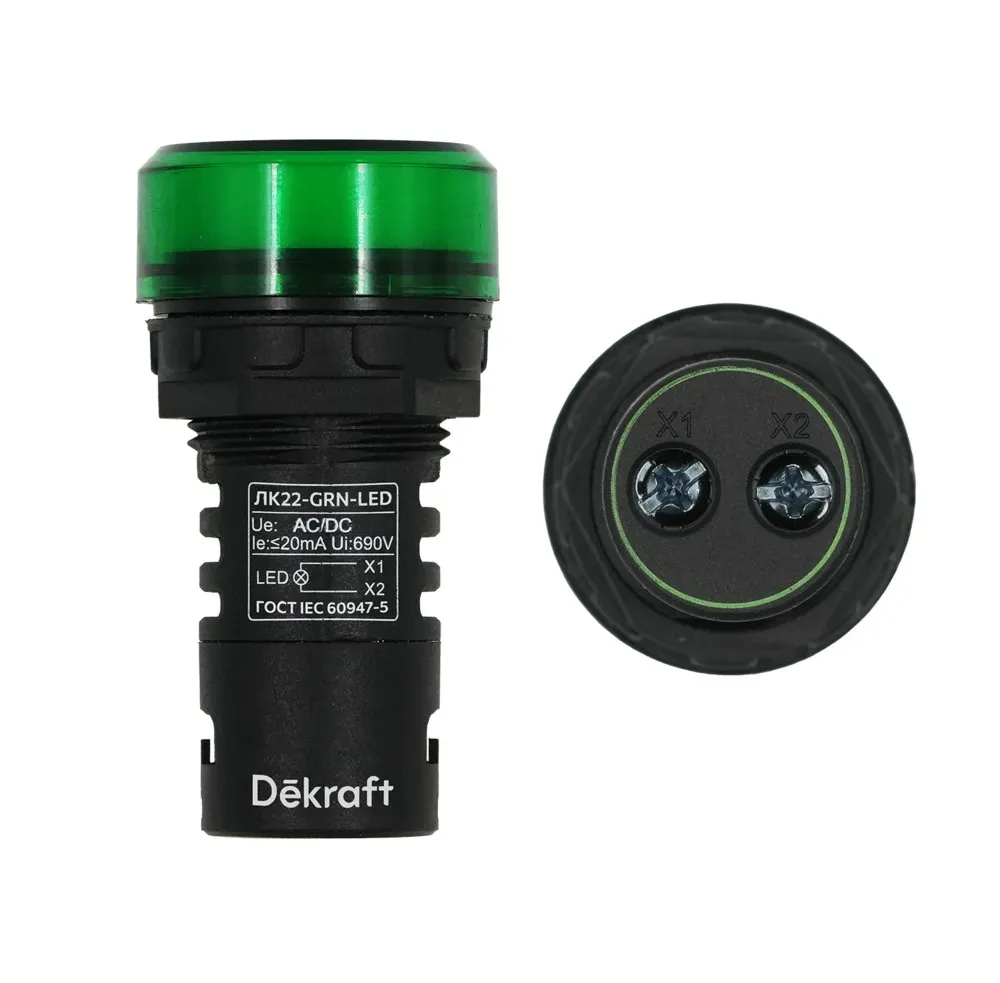Лампа ADDS 22мм зеленая LED 22 24В AC/DC SE (Dekraft) 25065DEK