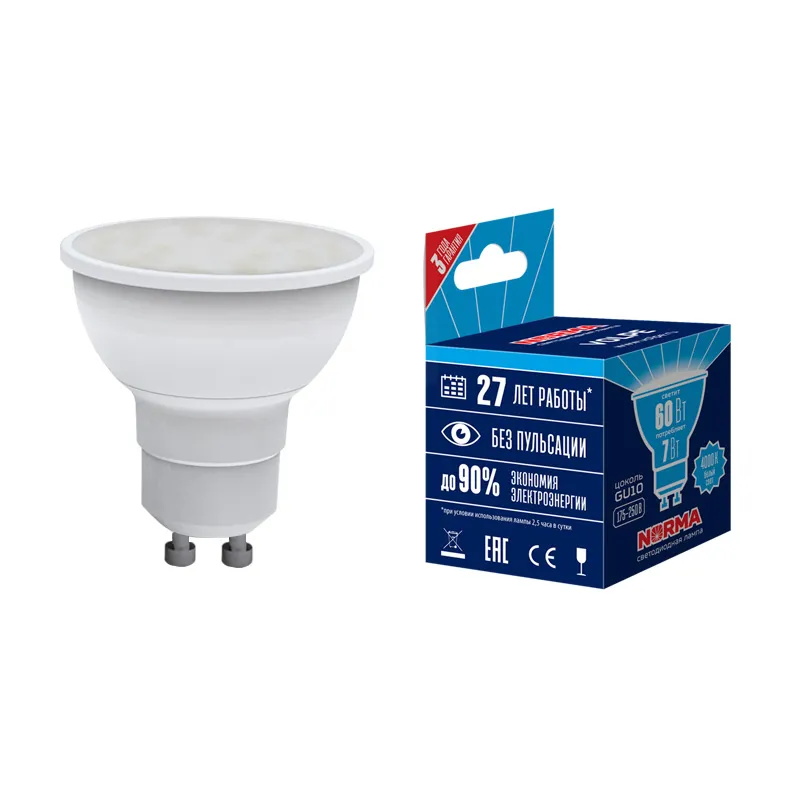 Лампа светодиодная LED-JCDR-7W/NW/GU10/NR Форма JCDR, матовая.  Norma. (4000K). Uniel UL-00003836